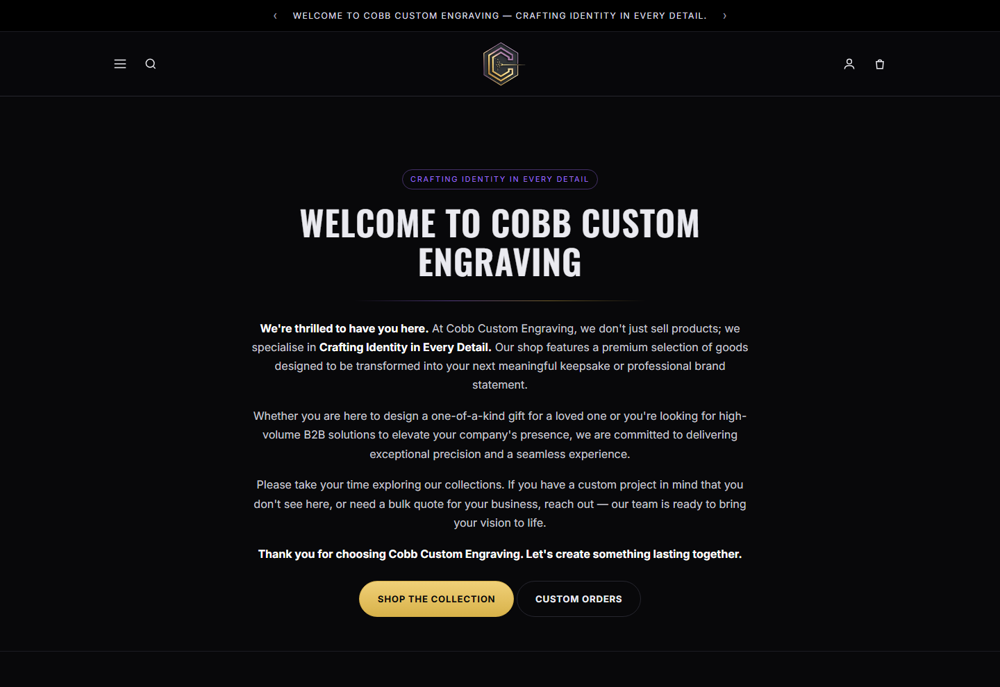 Cobb Custom Engraving website